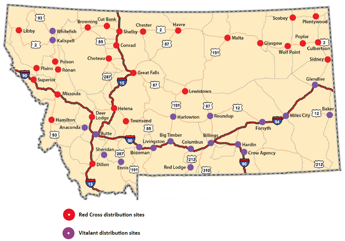 Montana blood distribution map