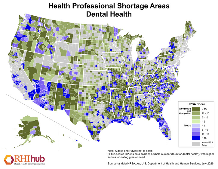 Health Professional Shortage Areas Dental Health Map
