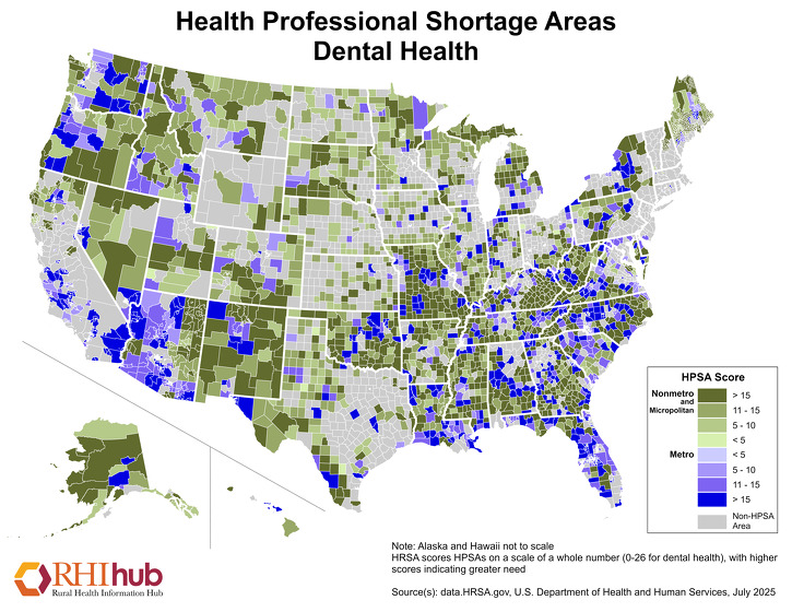 Health Professional Shortage Areas Dental Health Map